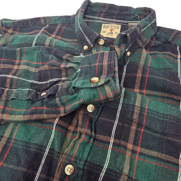 Red Head Brand Co Button‎ Down Flannel Shirt Size Large Men's Green Blue Plaid - Picture 1 of 5